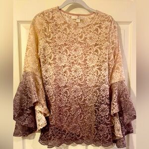 NEW Gorgeous Glitter Lace Ombre Long Sleeve Top with Flutter Sleeves
